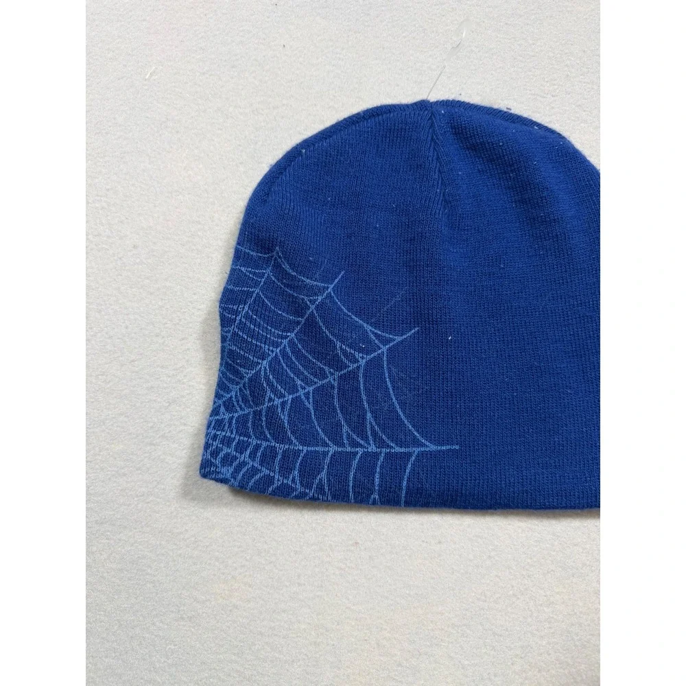 Marvel Spider-Man Kids Blue Knit Beanie Hat Superhero Web Embroidery